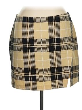 New York & Company Beige, Black and White Plaid Mini Skirt